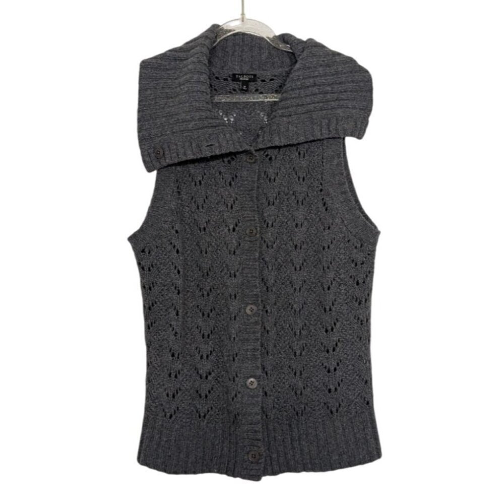 Talbots Knit Sweater Vest Womens Size Medium Gray Merino Wool Blend Sleeveless